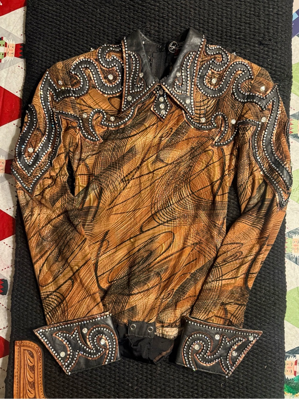 Show Season Girls Western Studded Show Shirt in Brown and Black